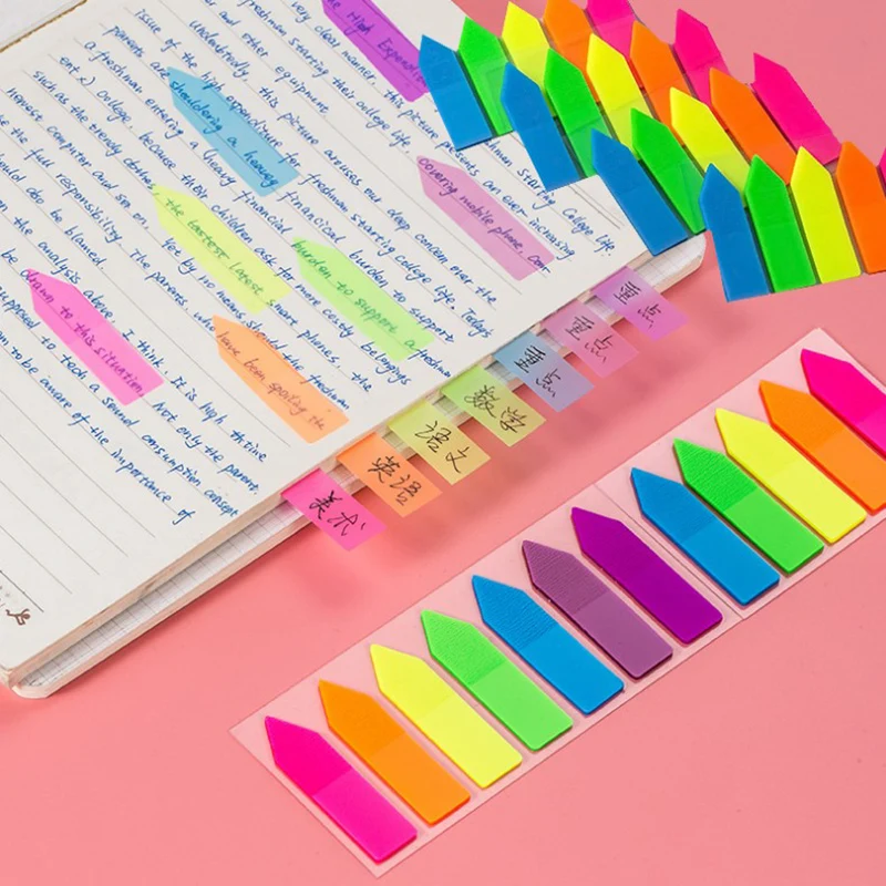 

100 Sheets Arrow Shape Fluorescent Paper Self Adhesive Memo Pad Sticky Notes Student Office Supply