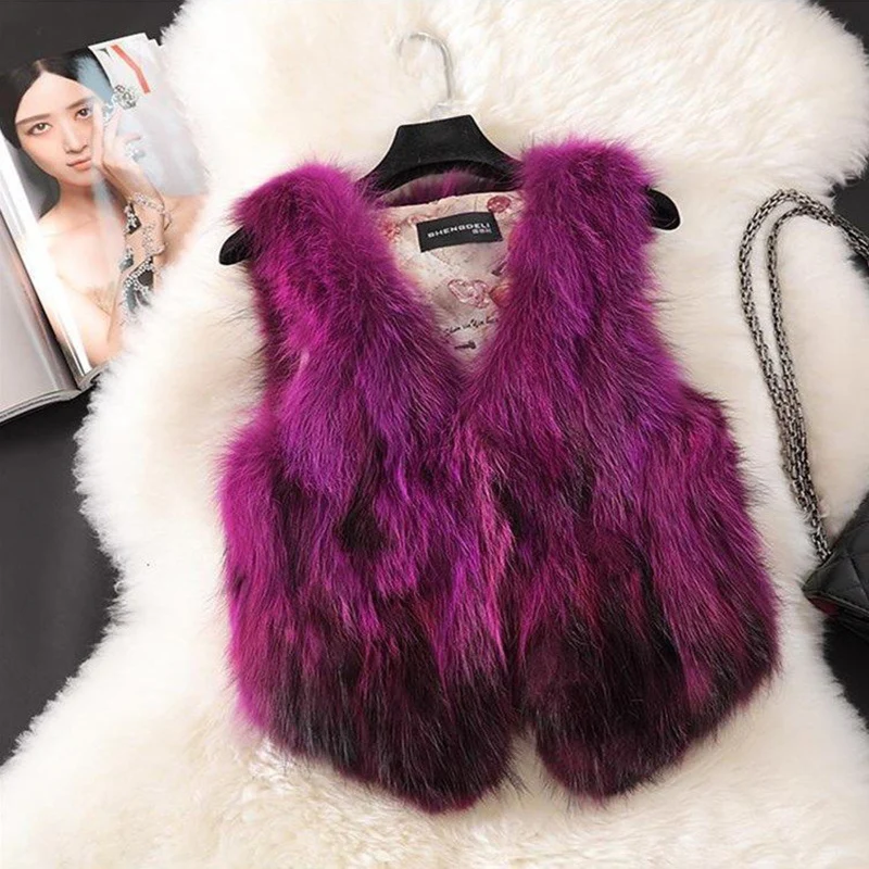 Autumn and winter new fur vest women's short raccoon fur vest vest slim fashion real fur enlarge