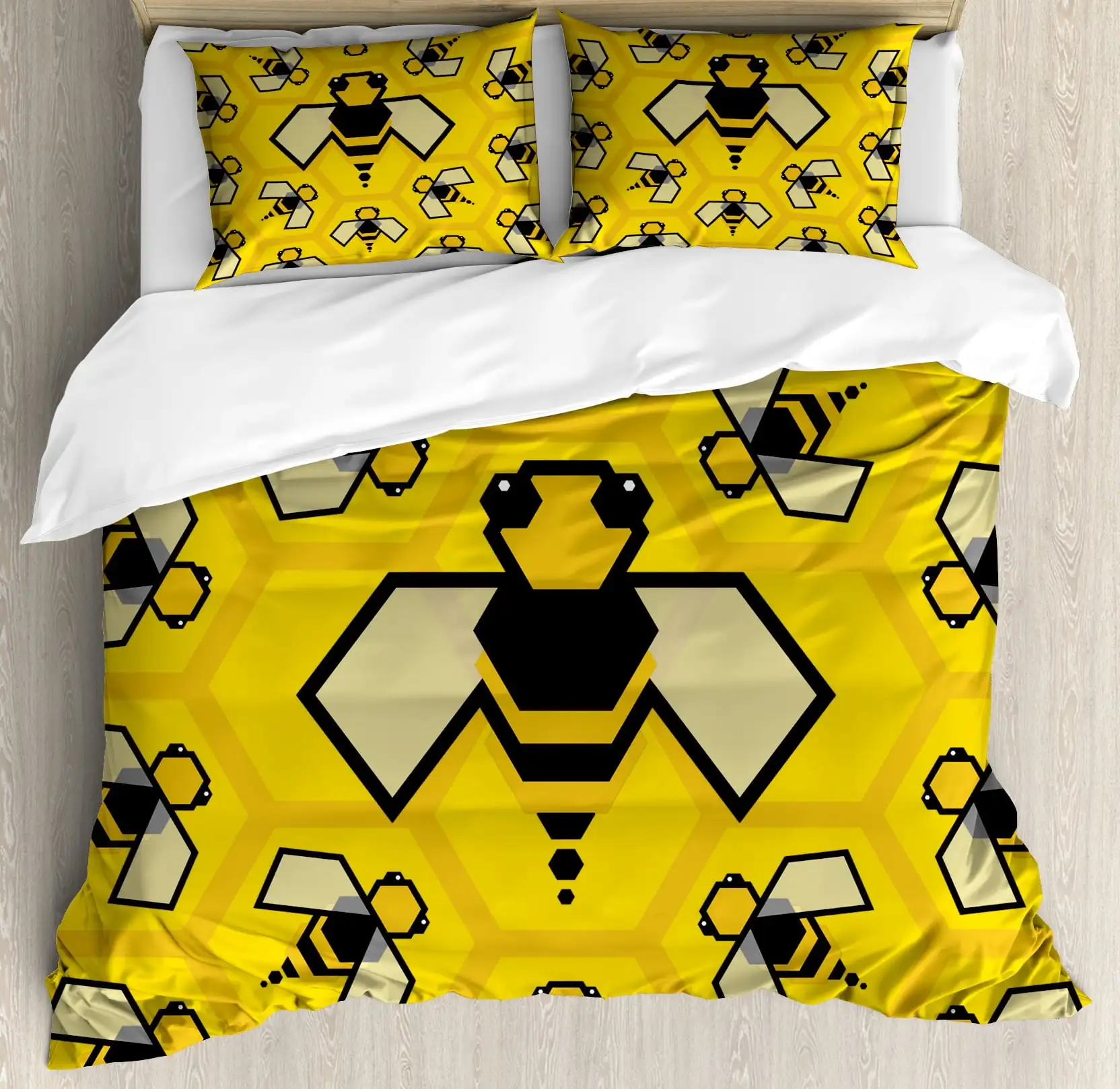 Комплект пододеяльников Bee Queen Size Bumble Bees Producing Honey By Filling Graphic Cells с графическим