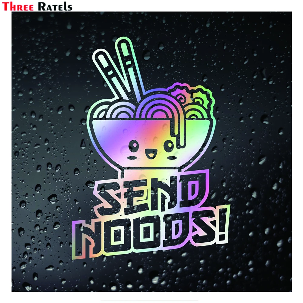 

Three Ratels DS519 Send Noods Funny Oil Slick JDM Sticker Send Nudes Raman Noodles Decal Window Bumper Laptop Vinyl Material