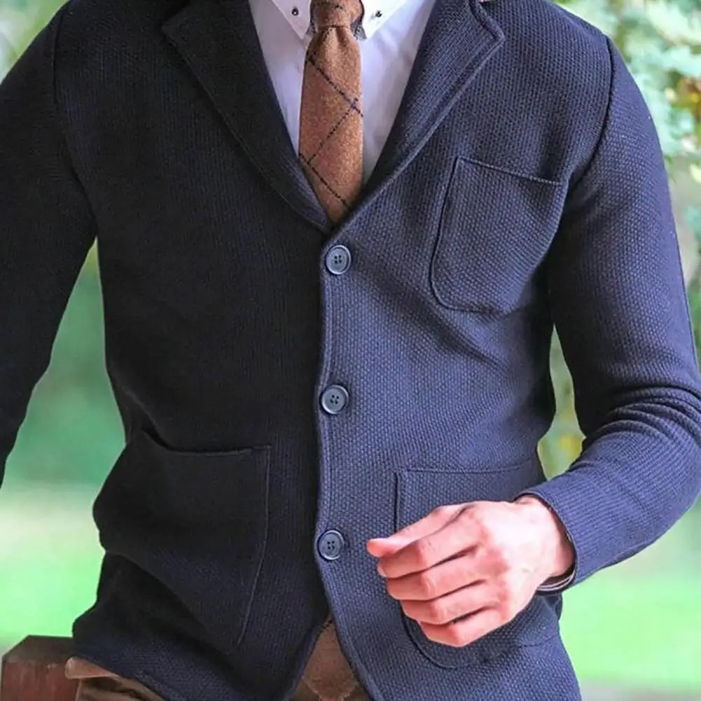 Men Knitwear Lapel Single-breasted Button Closure Solid Outwear Jacket Warm Autumn Winter Cardigan Sweater Coat Men Clothing