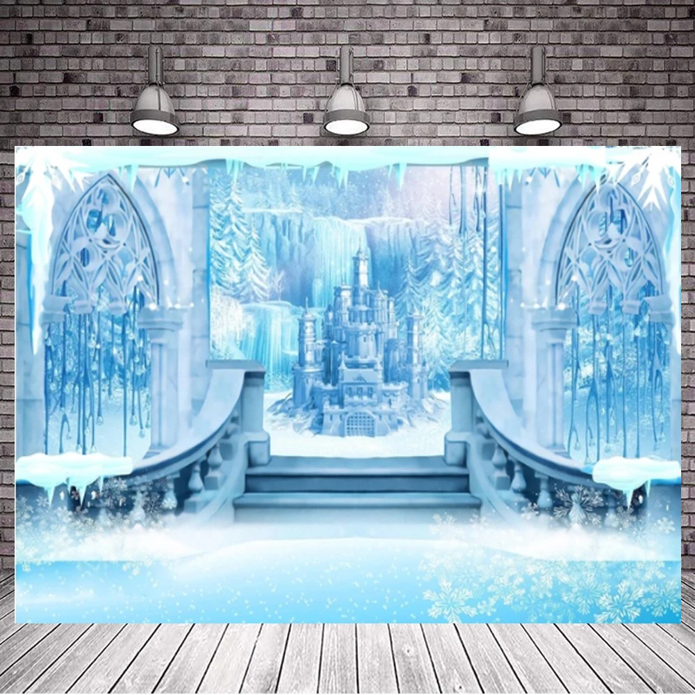 Фон для фотосъемки Зимняя Страна Чудес Рождественский ледяной замок снег Зимний