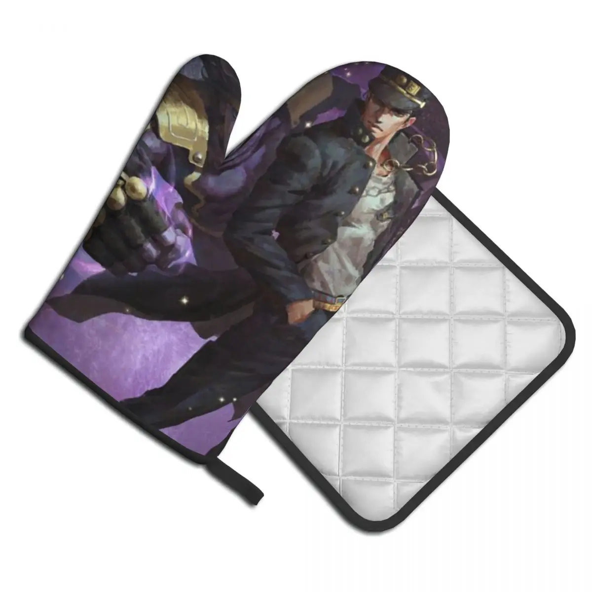 

Kujo Jotaro 2pcs Mitt Hot Pad Jojo Bizarre Adventure Grill Air Fryer Anti Heat Kitchen Gloves Microwave Oven Oven Mitts Set