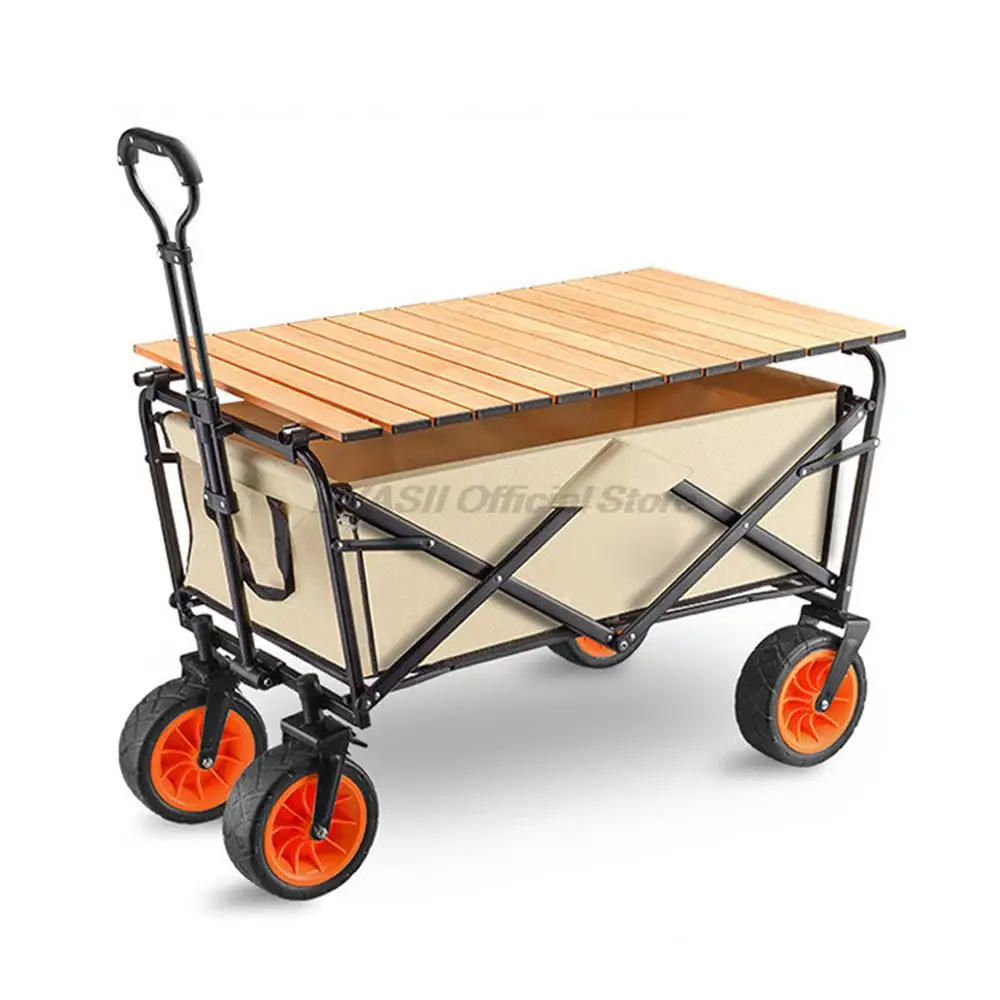 

Outdoor Camping 8Inch Universal Wheel 252L Foldable Hand Pushing Camping Trailer Pull Rod Rear Wagon Cart Camping Picnic Trolley