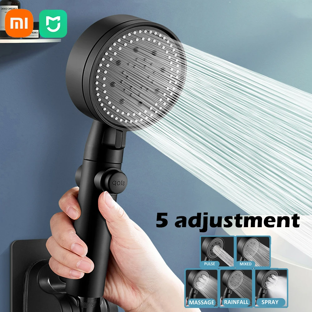 

XIAOMI MIJIA 5 Modes Adjustable Shower Head High Pressure Water Saving Shower Stop Water Black Bath Shower Head Bathroom Tool