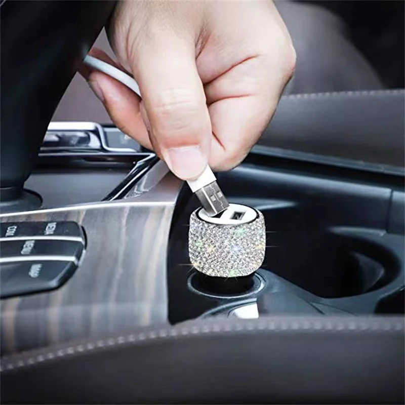 

Car Charger Diamond-mounted Car Phone Safety Hammer Charger Dual USB Fast-Charged Diamond Car Phone Aluminum Alloy Charger
