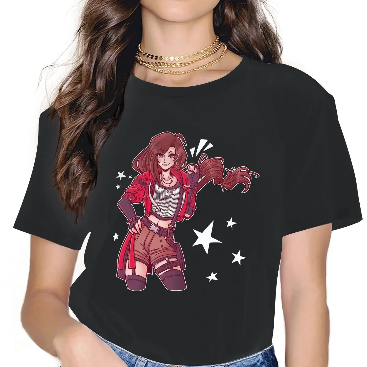 

Классическая женская одежда финальная фантазия, женские футболки с графическим рисунком Tifa Lockhart, винтажные готические свободные топы, футб...