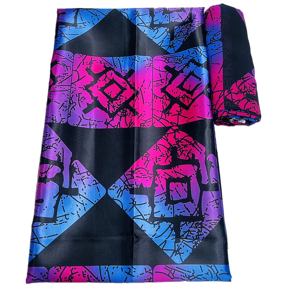 

African Fabric 2023 Satin Cloth Match Chiffon Tulle Blouse Soft Satin Silk Material For Women Dress 4+2 Yards