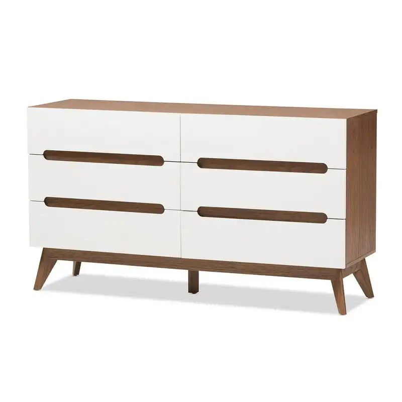 

Calypso White and Walnut Wood 6-Drawer Storage Dresser