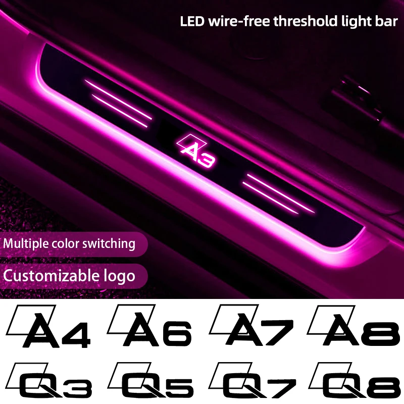 

For Audi A1 A3 A4 A5 A6 A7 A8 Q3 Q5 Q7 Q8 RS Brand New USB Power Moving LED Well Come Pedal Car Scuff Plate Door Sill Lights