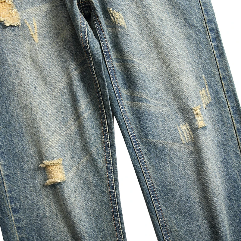 Straight Men Blue Jeans European American Style Popular Denim Pants Hole Brand Trousers Large Size All Season Clothes Wholesale