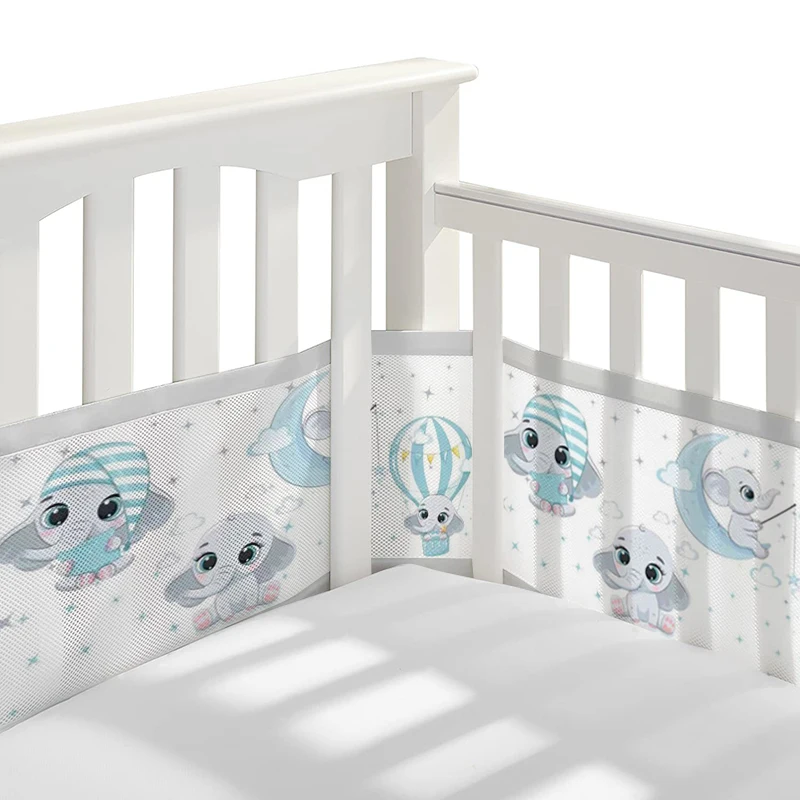 

2 Pcs Breathable Crib Protector Printed Baby Crib Bumper Bed Protector Anti Fall Down Child Bed Barrier Rail Guard Nursery Decor
