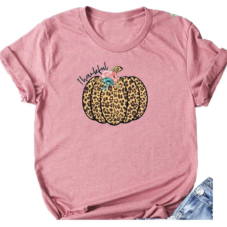 

Спасибо леопардовые женские футболки с принтом тыквы Графические футболки хэллоуин Осенняя рубашка для девочек Графические футболки повс...