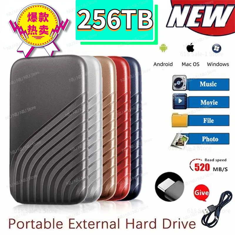 

New Portable High Speed Mobile Solid State Drive 128/30/4/2TB SSD Mobile Hard Drives External Storage Decives for Laptop Mac ps5