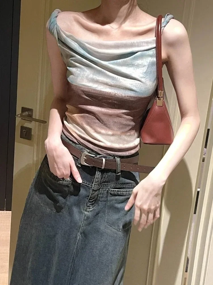 2024 топы Ropa Mujer Y2k модные летние корейские майки с принтом тай-дай марлевый жилет