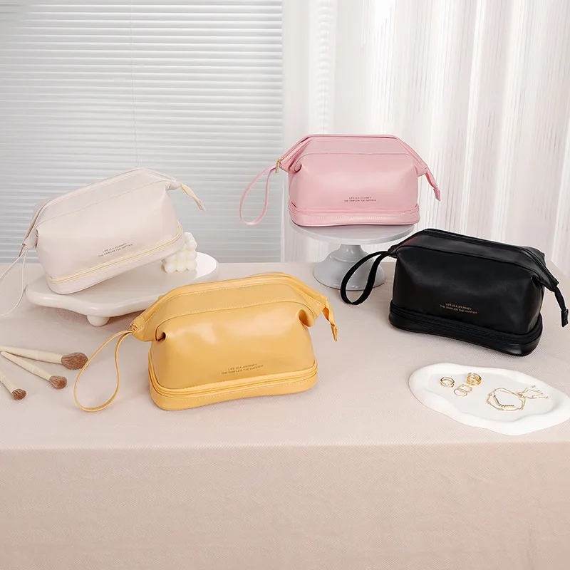 

Fashion Double-Layer Cosmetic Bag Portable Toiletries Storage Bag Pu Travel Waterproof Wash Bag Wholesale