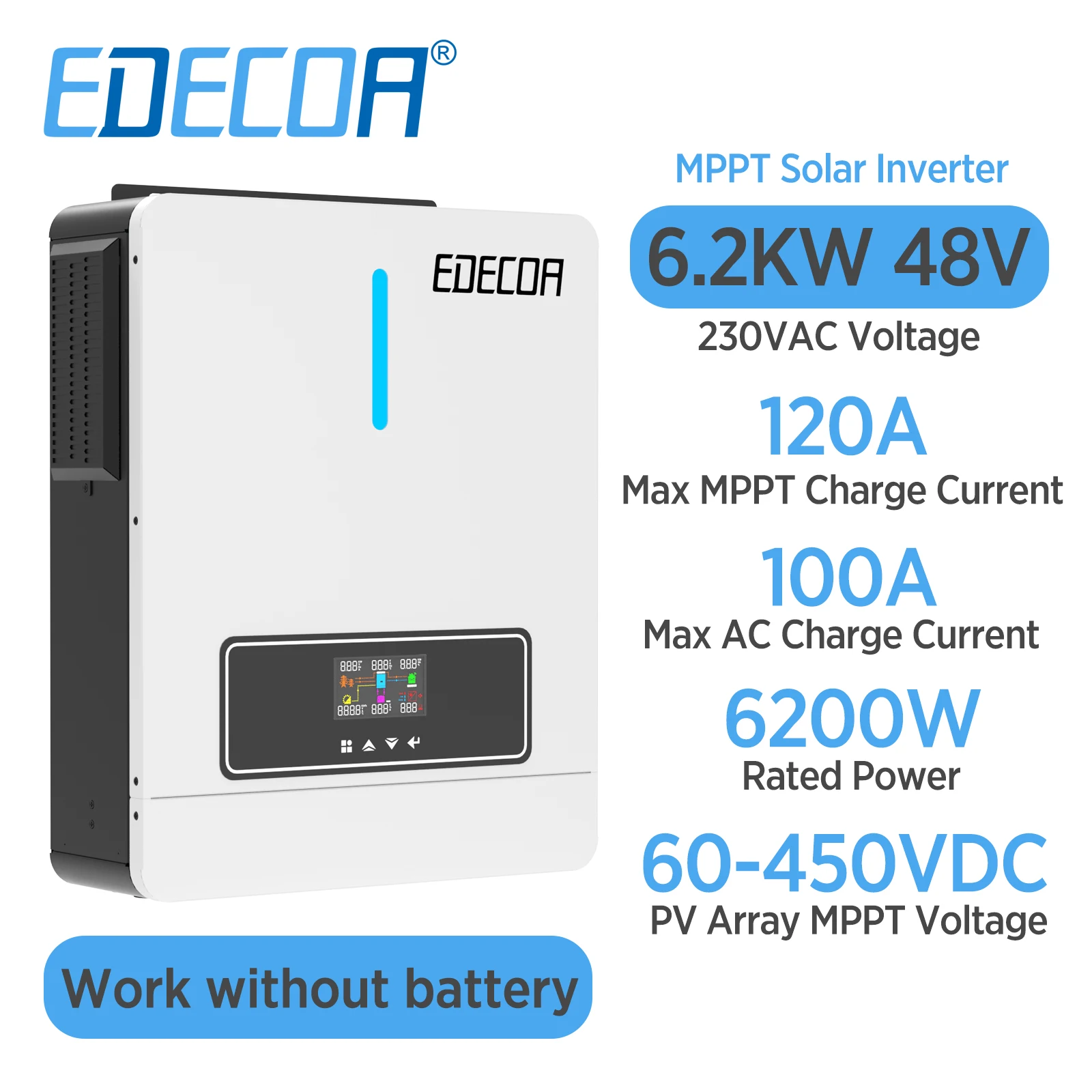 EDECOA 6.2KW гибридный солнечный инвертор 48В 220В 230В MPPT 120A солнечное зарядное