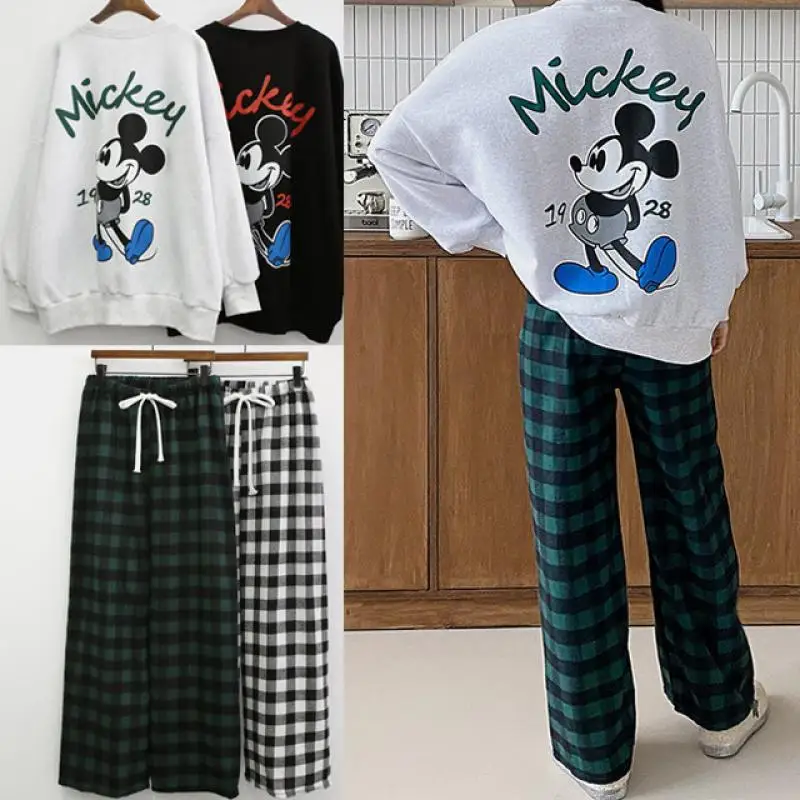 

Disney Mickey Mouse Cartoon Sports Suit Women's 2022 New Kawaii Anime Loose Fashion Casual Sweater Two-Piece Set Birthday Gifts