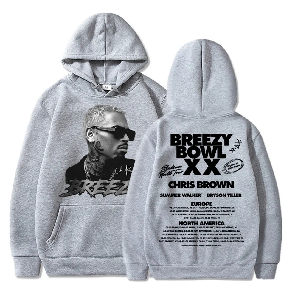Фото Chris Brown Breezy Bowl XX 2025, толстовка с капюшоном для концертного тура в стиле хип-хоп, ретро, мужская и женская толстовка, флисовый теплый пуловер большого размера, уличная одежда №4