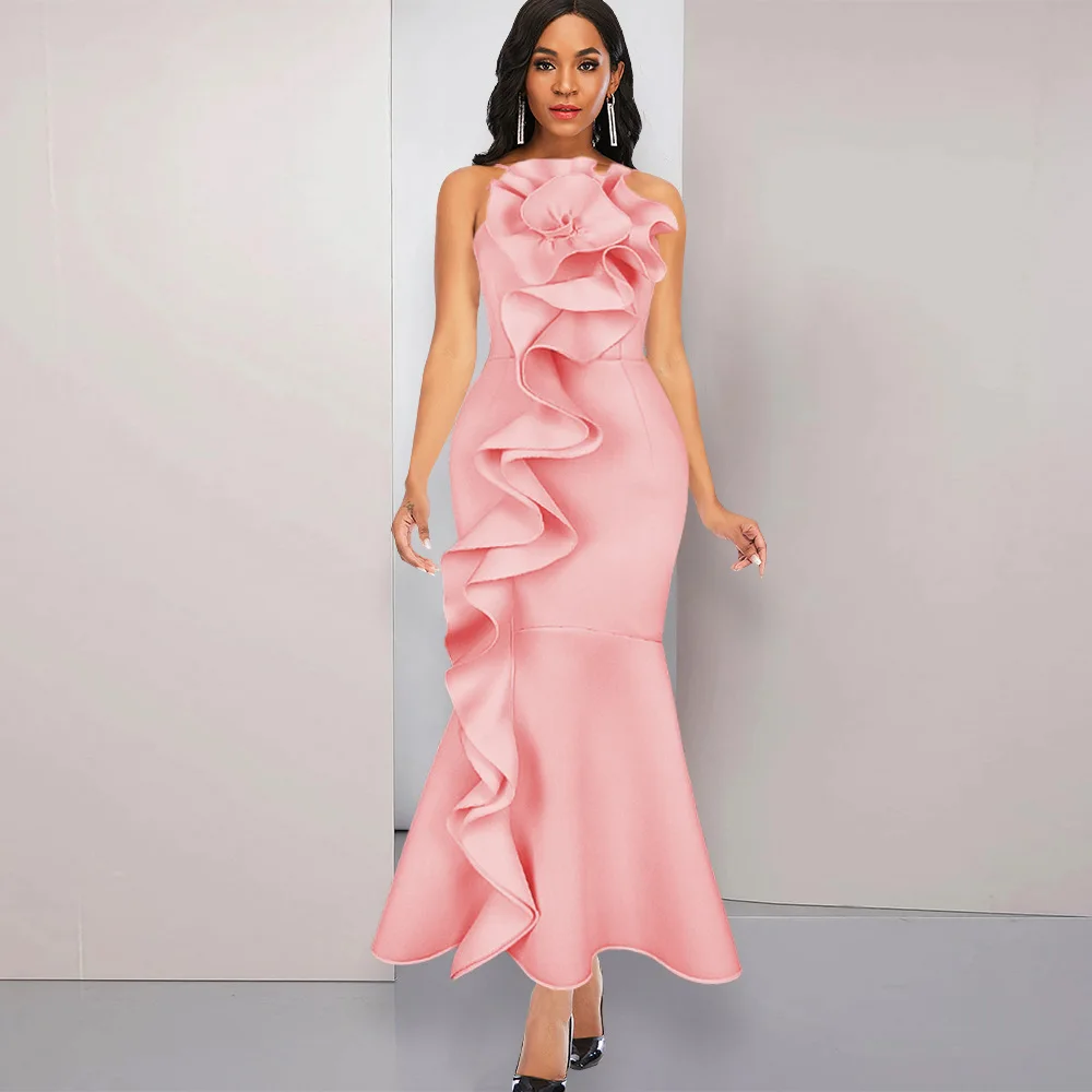 

Evening Dress Decal Women 2022 New Fashion Printed Flowers Dress Vintage Sleeveless Female Dresses Vestidos Robe Abendkleider