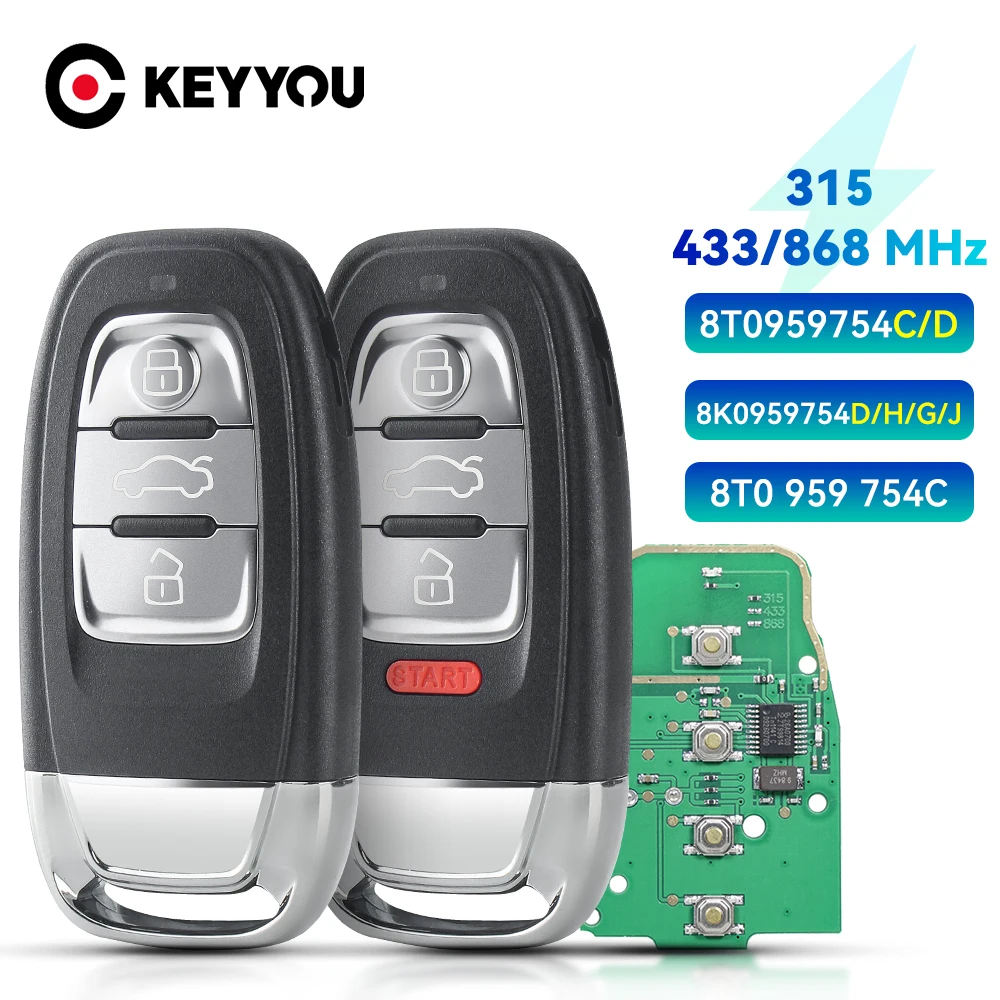 

KEYYOU 8T0 959 754C дистанционный ключ для автомобиля полубесключевой 3/4BTN 315 МГц/433 МГц/868 МГц для Audi Q5 A4L A5 A6 A7 A8 RS4 RS5 S4 S5