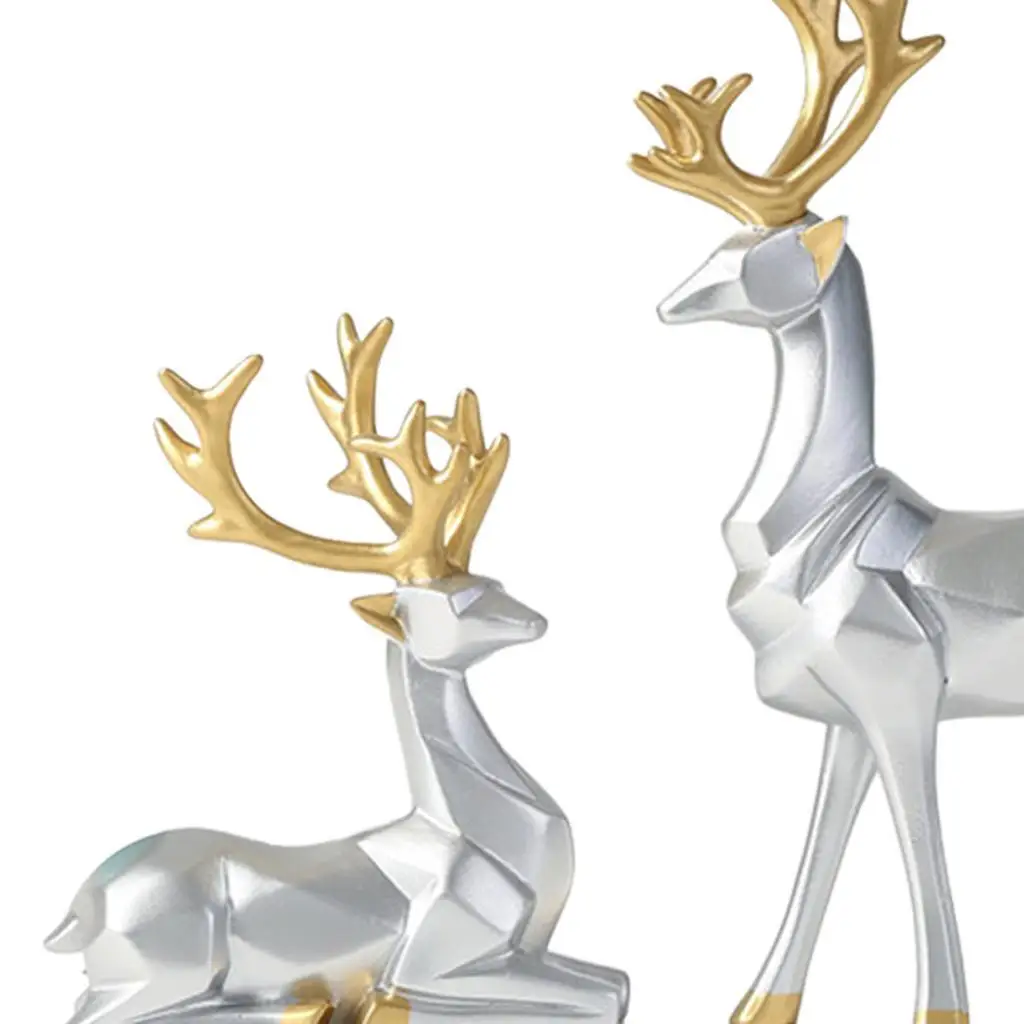 

2x Resin Deer Figurine Statue Home Living Room Decor Crafts Sculpture Gifts Golden