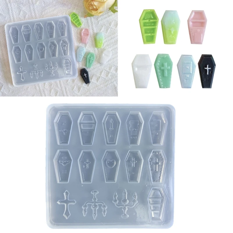 

Coffin Shape Silicone Mold Card Accessory Resin Mold Quicksand Filler Keychain Earring Pendant Epoxy Mold DIY Craft Tool