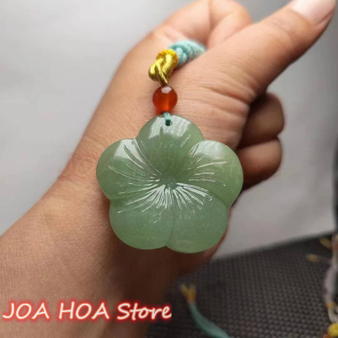 

Aventurine Jade Natural Original Hetian-Jade Hand-carved Flower Elegant Refined Pendant Necklace Chain Heal Lucky Fine Jewelry