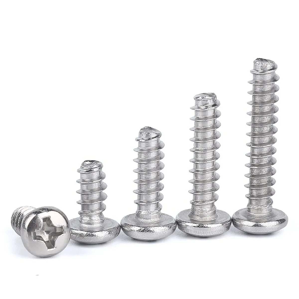 Купи 304 Stainless Steel Cross Phillips Pan Round Head Flat Tail Self tapping Screws Flat End M1.4 M1.7 M2 M2.2 M2.6 M3 M3.5 M4 M5 за 53 рублей в магазине AliExpress