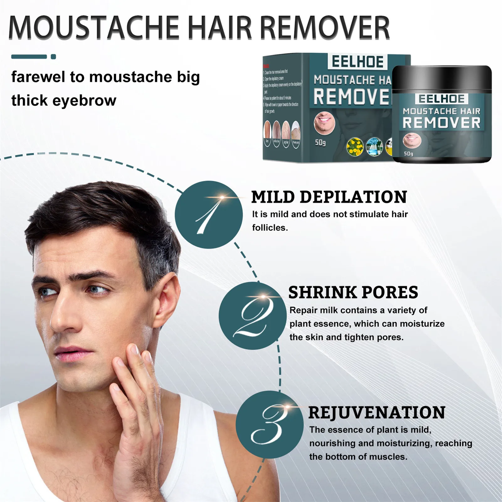 

Men Moustache Removal Cream Men Moustache Remover Cream Painless Hair Remover Cream Prevent Hair Growth Non-Irritating Quick Bod