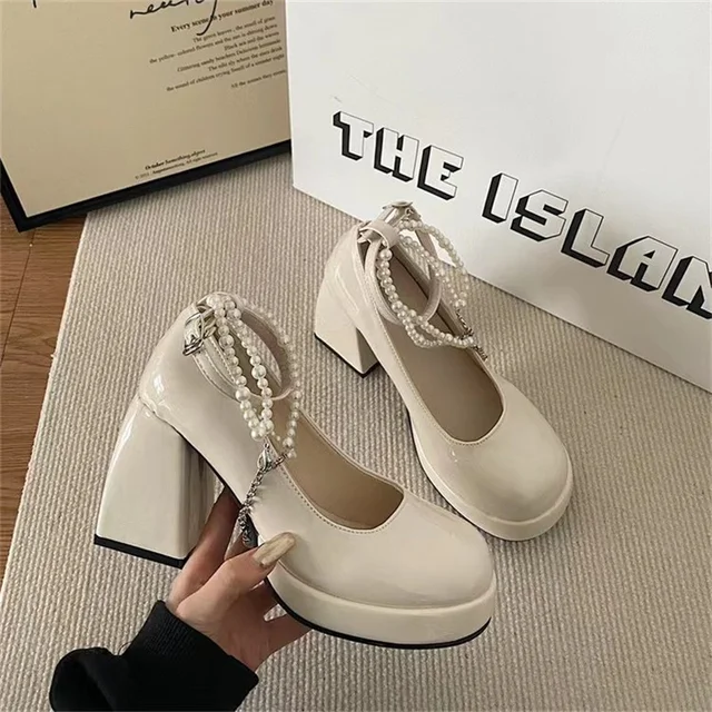 Women Pumps Mary Jane Round Toe Shoes Thick High Heels Shoes Female New Lolita Spring Fashion Black Genuine Leather Shoes Woman 5