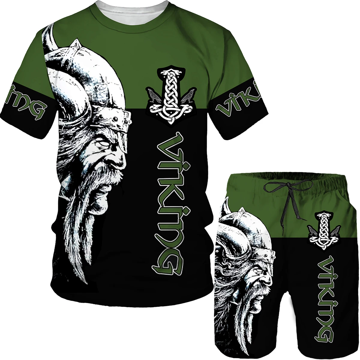 

Vintage Viking Tattoo Men's Set 3D Print Graphic Hip Hop T-shirt Short Sleeve Oversized Casual Top Streetwear Men's Clothing