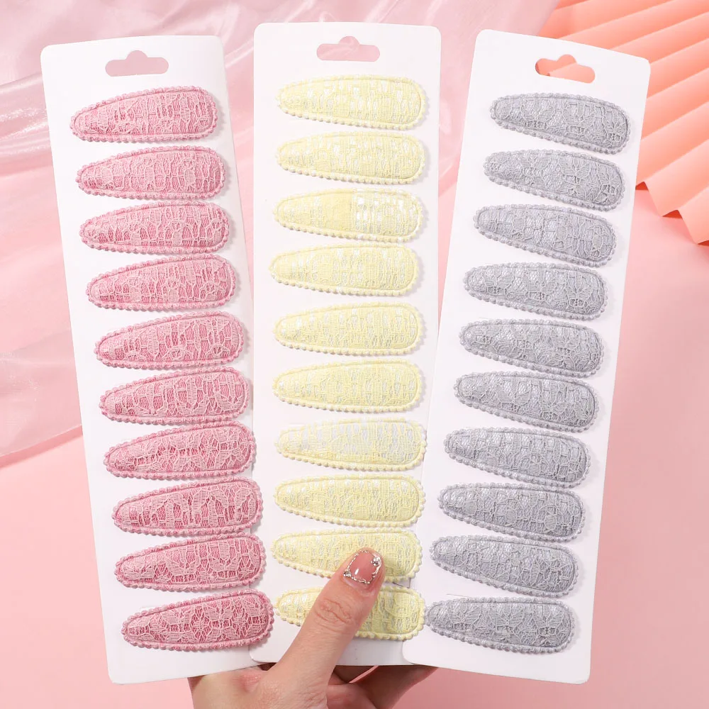 

10Pcs/Lot Lace Cotton Sweet Basic Snap BB Clip Solid Color Bobby Hairpin Plain Striped Winter Hair Accessories Gift Wholesale