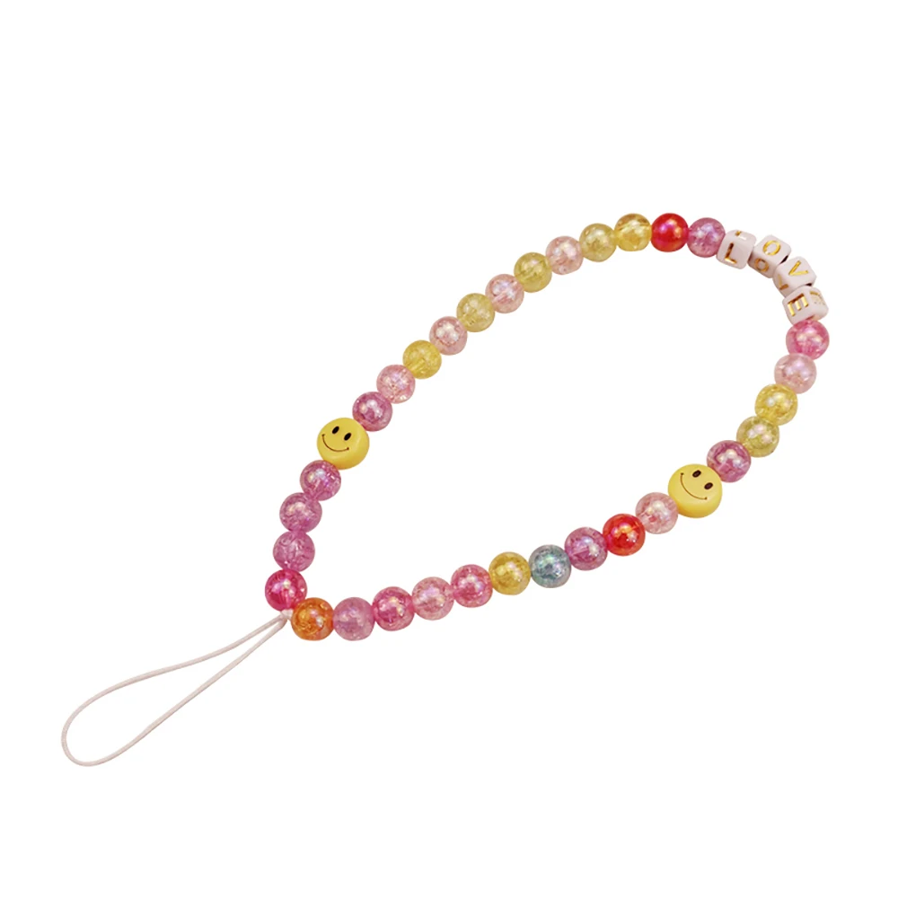 

Mobile Phone Lanyard Wrist Women's Pendant Anti-lost Sling Phone Wrist Strap Short Handmade Ins Wind Round Color Beaded Lanyard