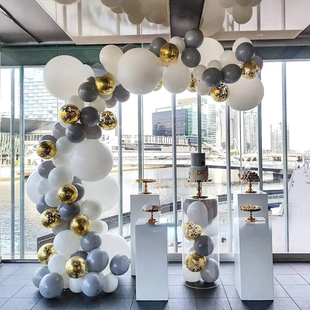 

CHEEREVEAL White Gray Gold Balloon Garland Kit Background Party Decoration Set for Wedding Engagement Birthday Party Supplies