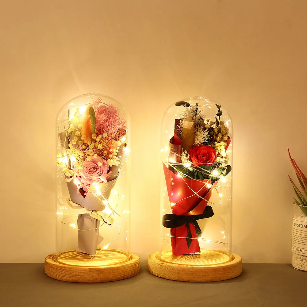 

Hot Sale Night Lights Classic Delicate Texture Creative 20LED Night Lights Rose Flower in Glass Dome Decor Copper Wire Lamp