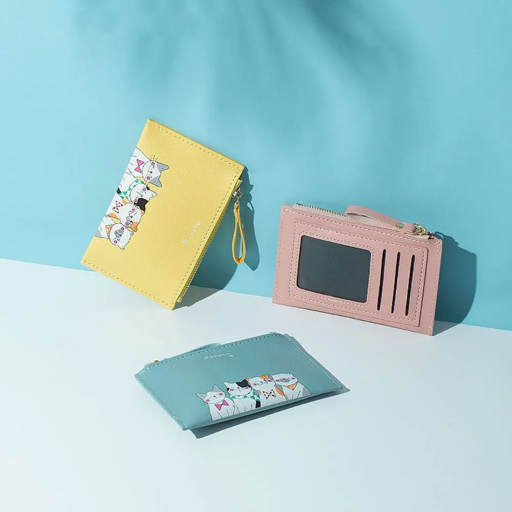 

Cat Ultra Thin Solid Color Cartoon Design Short Clutch Bag Women Wallets Bank Card Holder Bag Korean Style Wallets