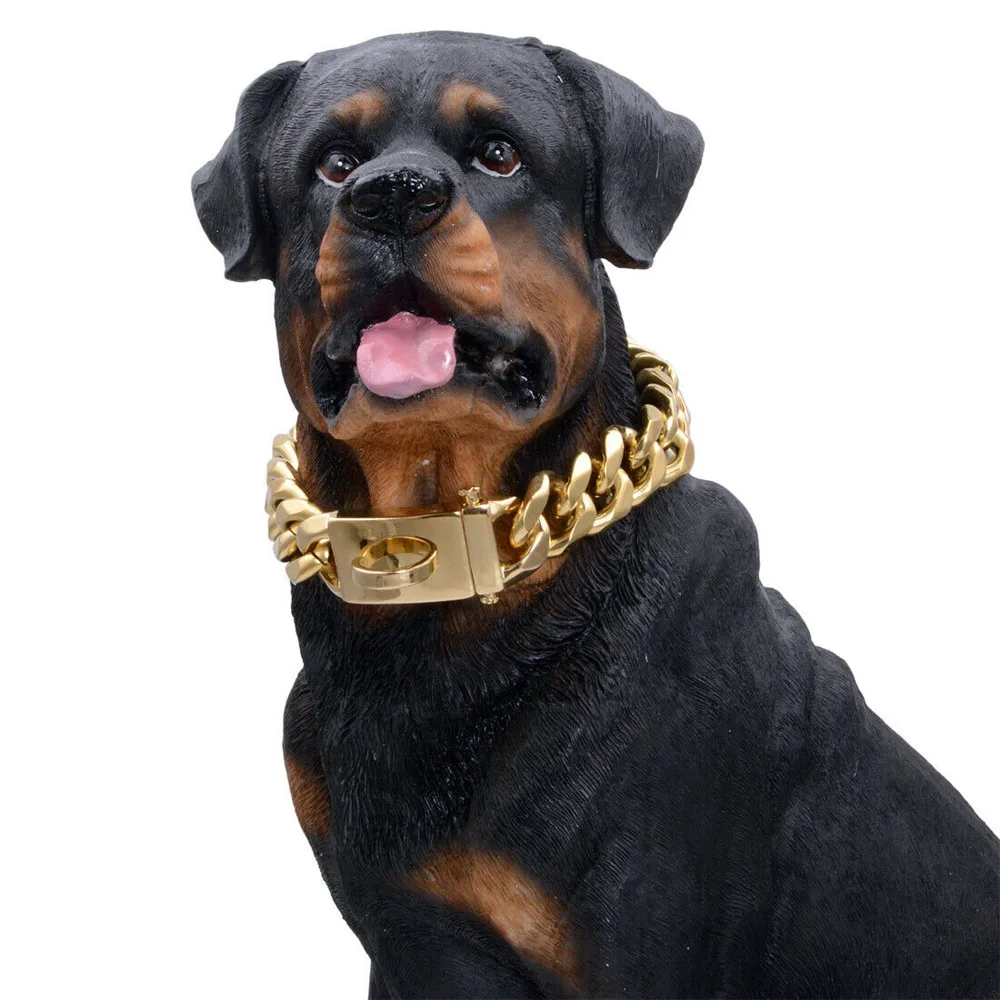 

Stainless Steel Dog Necklace Collar Pet Supplies Accessories Pet Dog Chain Medium Large Dogs Gold Solid Cuban Chain collar