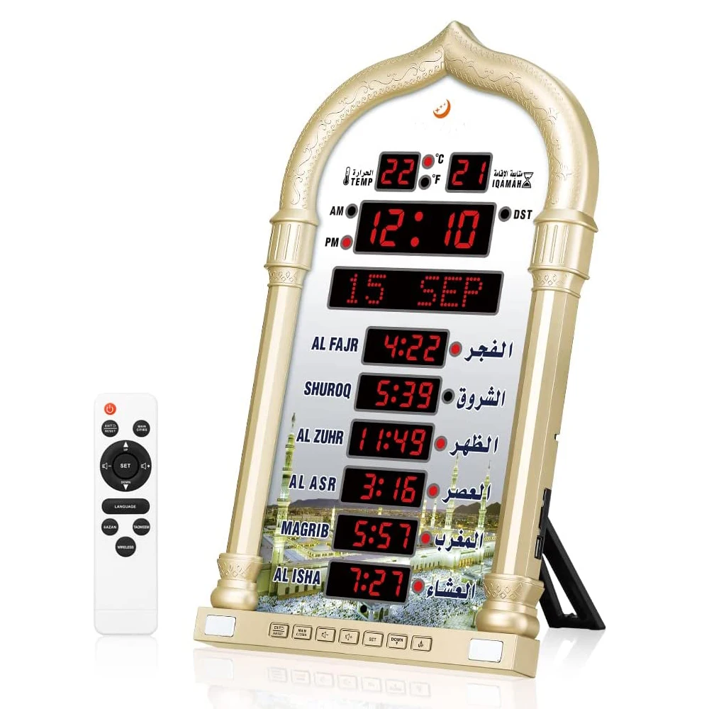 

Azan Mosque Calendar Muslim Prayer Clock With LCD Display Wall Clock Alarm Ramadan Home Decor Islamic Music Playing Calendar