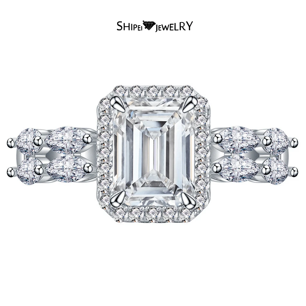 

Shipei 100% 925 Sterling Silver Emerald Cut 6*8 MM High Carbon Diamond Gemstone Ring Wedding Engagement Fine Jewelry Wholesale