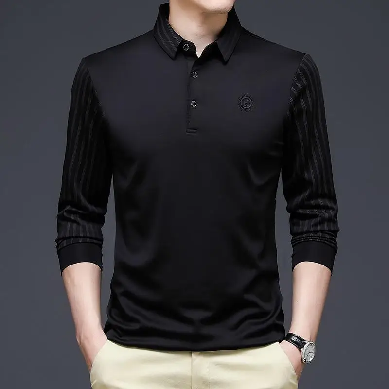 

Men's Polo Shirt autumn slim fit fashion Long Sleeve Polo Shirt Youth casual Lapel t-shirt men's designer black blue