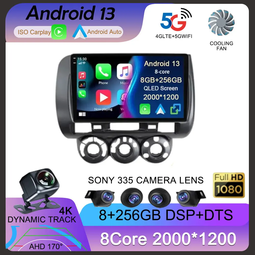 Android 13 Carplay Auto для Honda Fit Jazz City 2002 2003 2004 2005 2006 2007 мультимедийный автомобильный