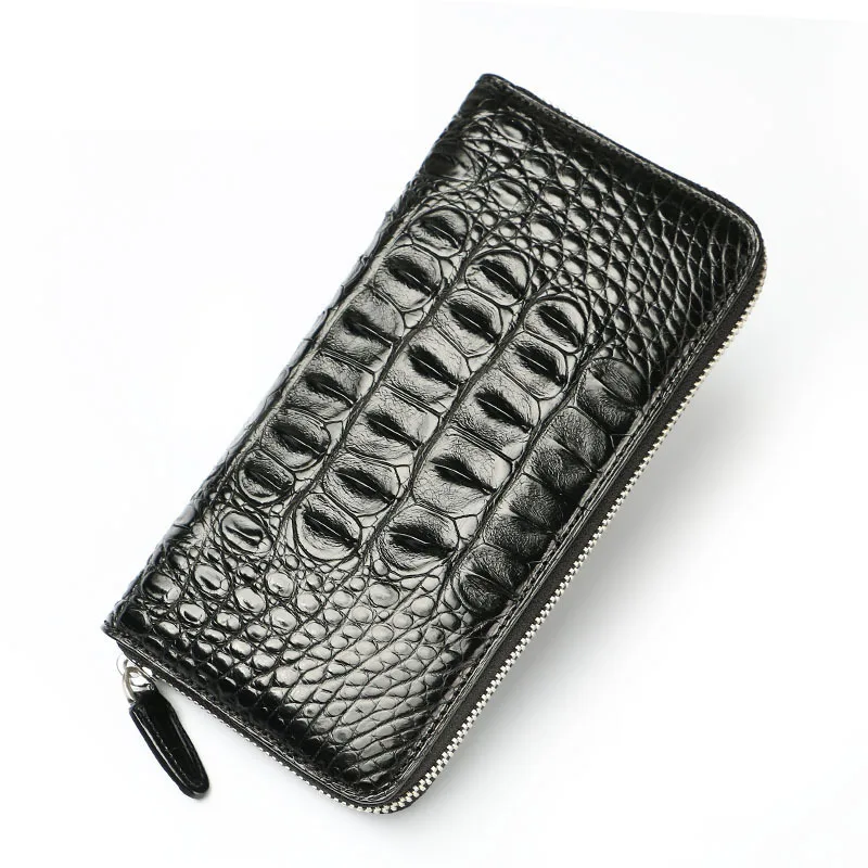 Crocodile leather handbag men's long leather wallet business zipper handbag crocodile back bone clip bag handbag men's wallet