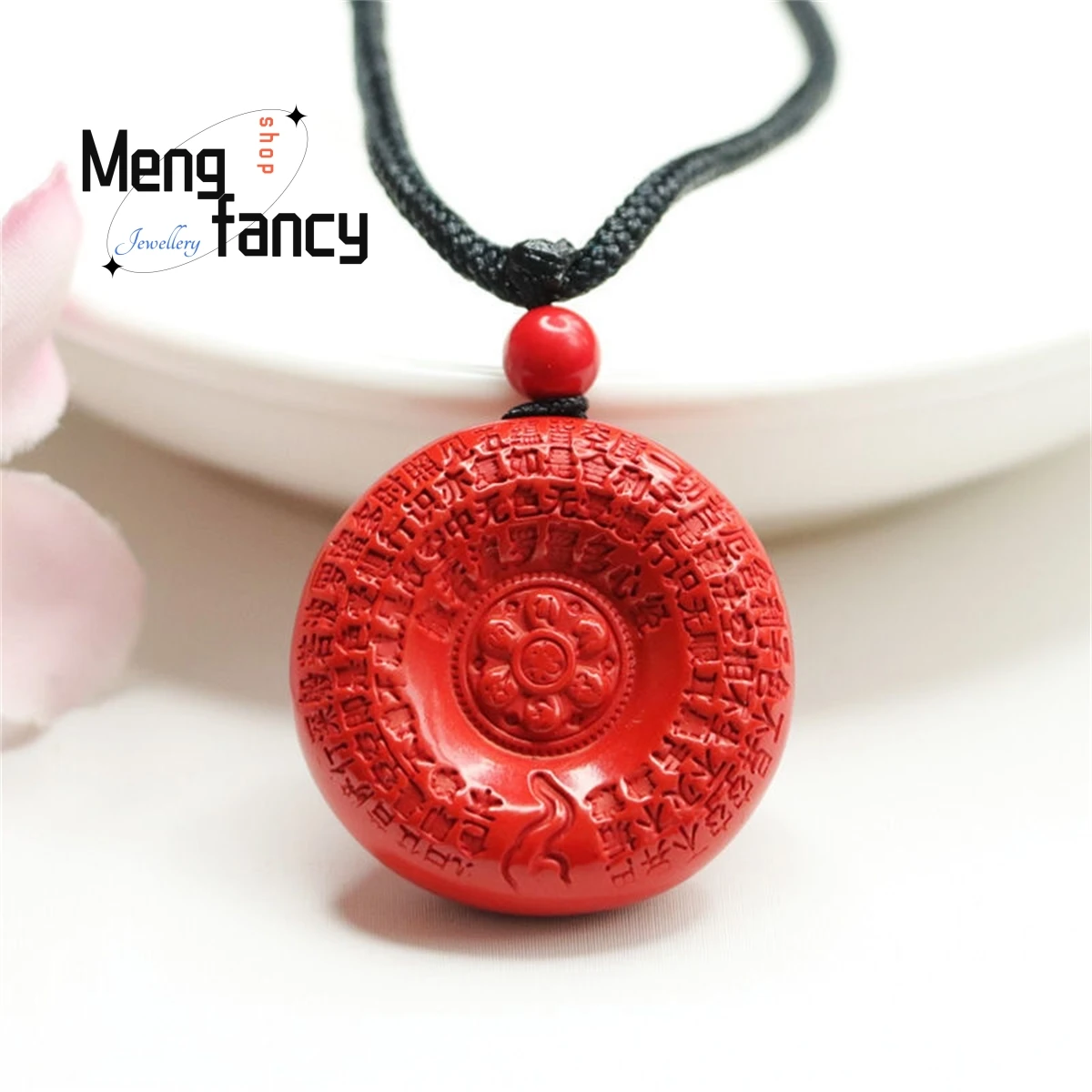 

Natural Cinnabar Heart Sutra Lotus Safety Buckle Pendant Generous Personalized Versatile Retro Best Selling Fashion Fine Jewelry