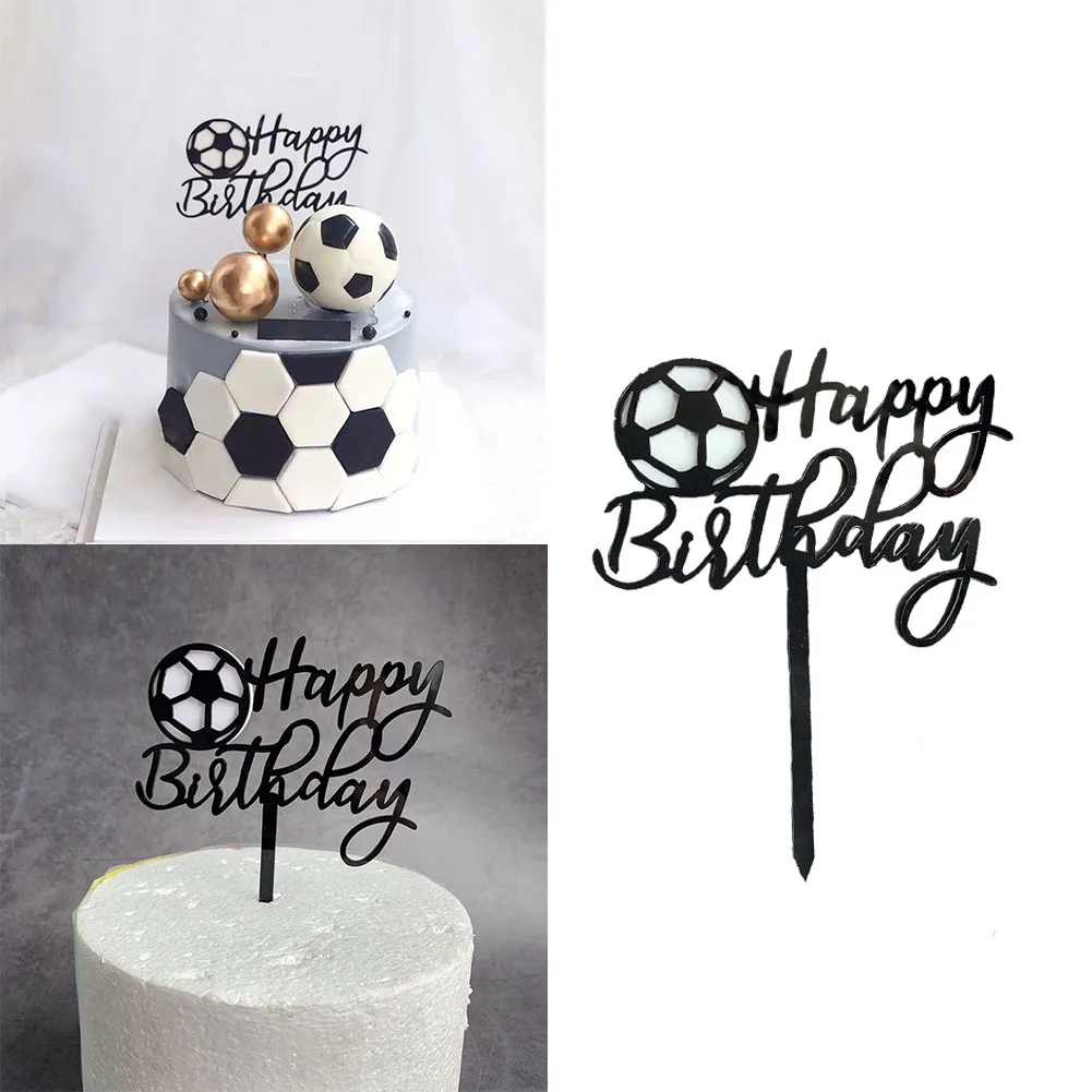 

Football Birthday Insert Card Happy Birthday Cake Topper Dessert Decoration Creative Acrylic Soccer Cake Plugins Party Supplies
