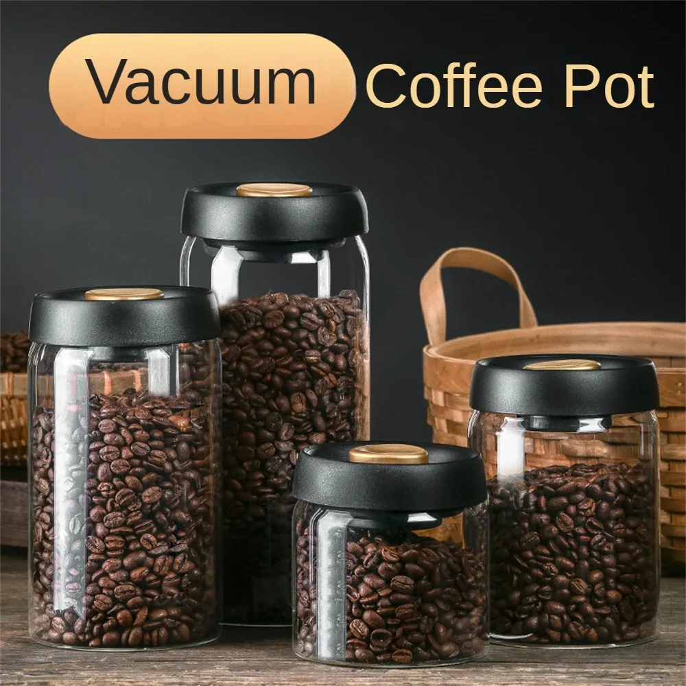 

New Coffee Bean Powder Vacuum Sealed Food Grade Container Glass Storage Moisture-proof Food Storage And Pressing Type Container