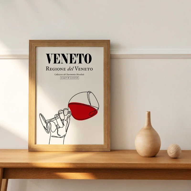 Абстрактный минималистичный итальянский туристический постер красное вино