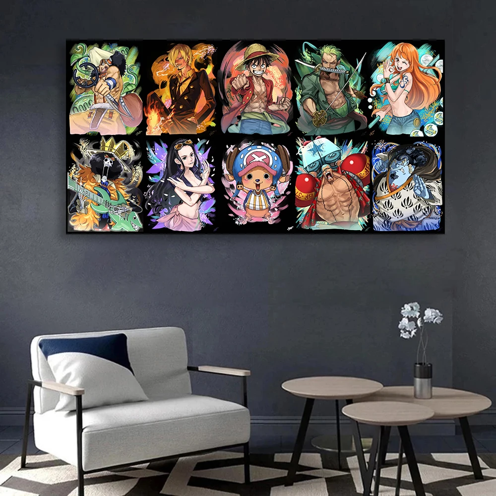 

Japanese Anime One Piece Canvas Painting Luffy Zoro Anime Character Art Posters and Pictures Suitable for Home Kids Room Decor
