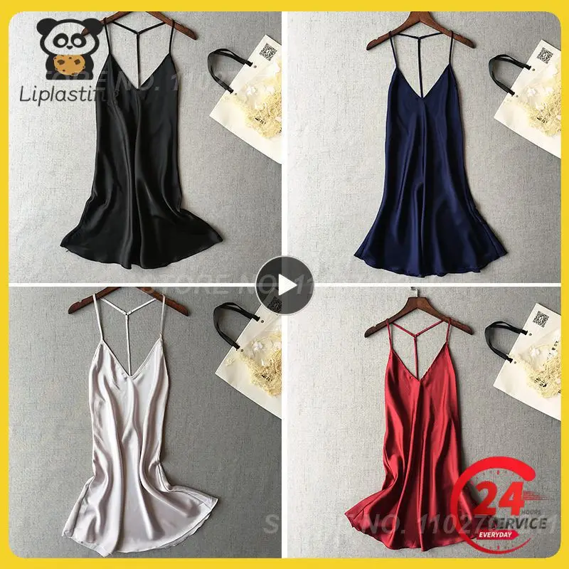 

1 шт. Женская Сексуальная шелковая атласная ночная рубашка без рукавов Новая женская ночная рубашка одежда для сна
