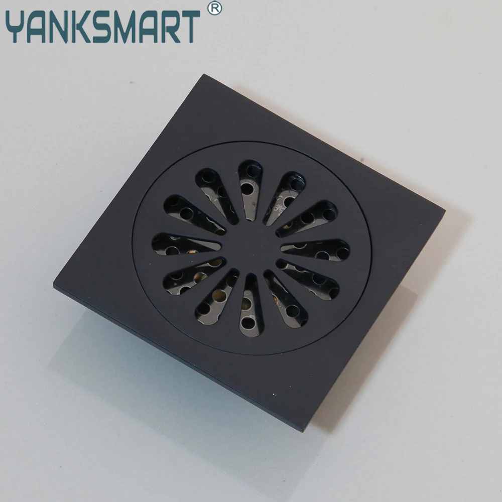 

YANKSMART матовая черная 4-дюймовая квадратная сливная решетка для ванной комнаты 10*10 см Слив для душа черный Слив для пола аксессуары для ванной...
